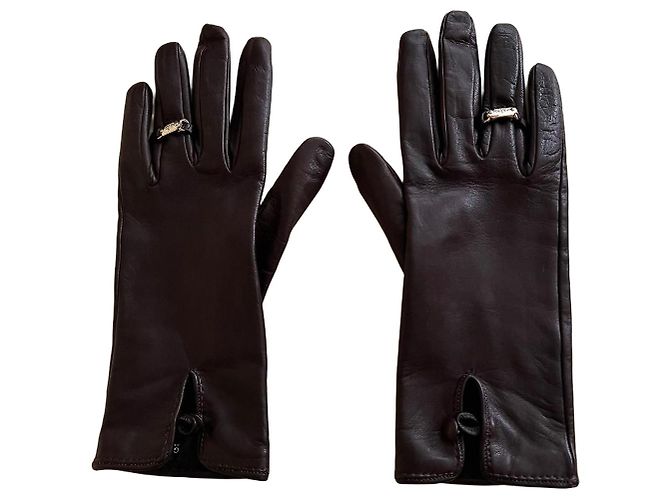 Gucci Luvas de couro castanho escuro para mulher