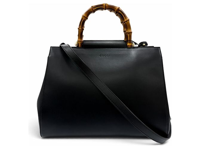 Bamboo Borsa a tracolla Gucci Nymphaea Medium in pelle con bambù e perle Eco Nero