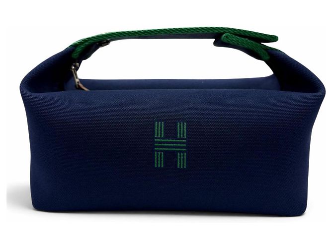 Hermès Borsa a sacchetto Hermes Bride à Black PM in cotone Blu navy