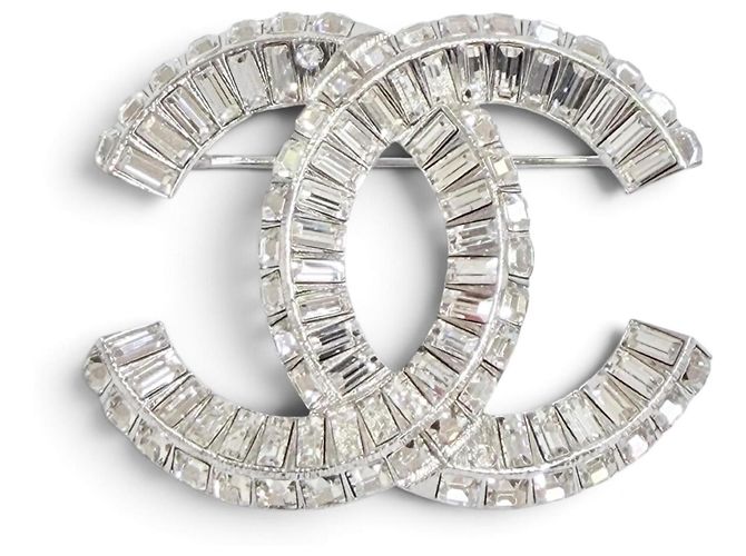 Spilla Bijou Chanel in cristallo e strass argento