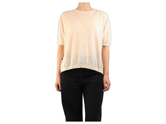 Loro Piana Feinstrick-Top mit kurzen Ärmeln in Creme - Größe M Roh