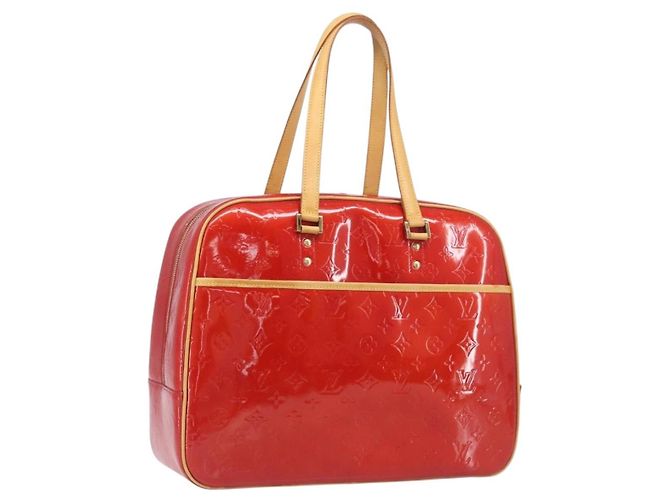 LOUIS VUITTON Monogram Vernis Sutton Hand Bag Red Rouge M91080 LV