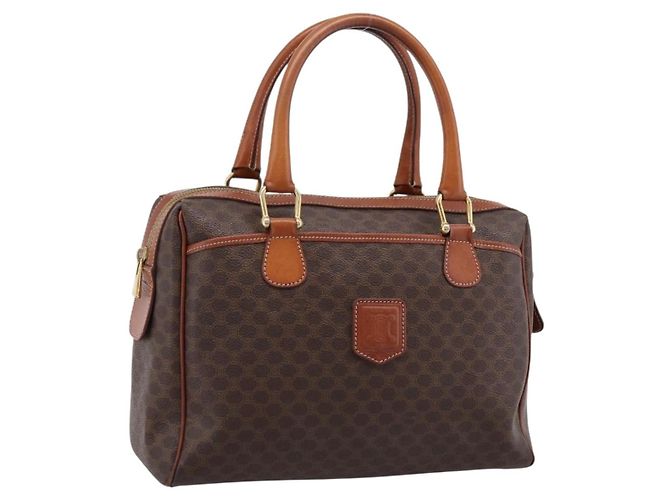 Céline CELINE Macadam Canvas Mini Boston Bag PVC Leather Brown Gold