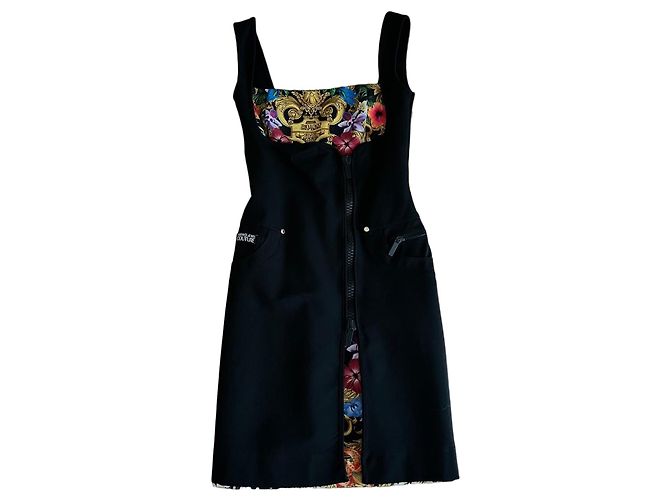Versace Jeans Couture Schwarzes Barock-Print Kleid Mehrfarben