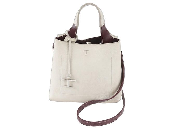 Bolsa de mão 2-Way em couro T-Timeless da Tod's Branco Vermelho Bordeaux