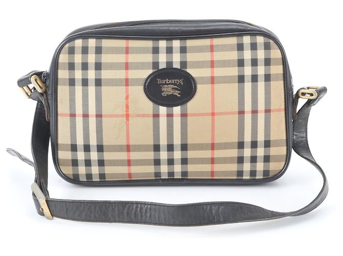 Bolsa de Ombro Burberry Nova Check em Lona e Couro Preto