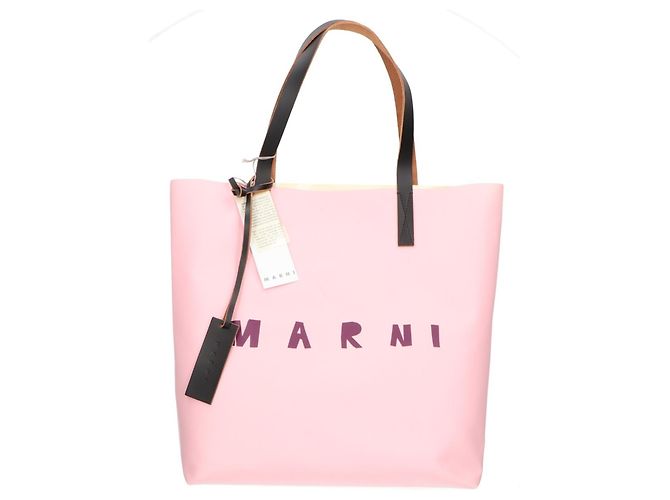 Saco Tote Marni Logo em Rosa e Marfim Cru