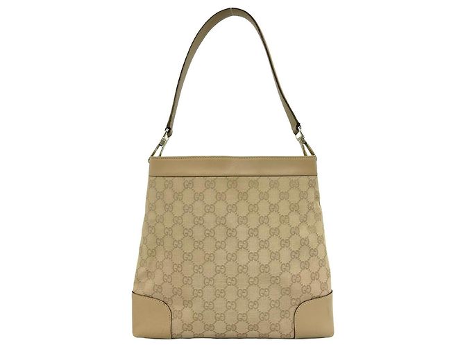 Bolsa de Ombro Gucci em Lona GG Bege e Couro