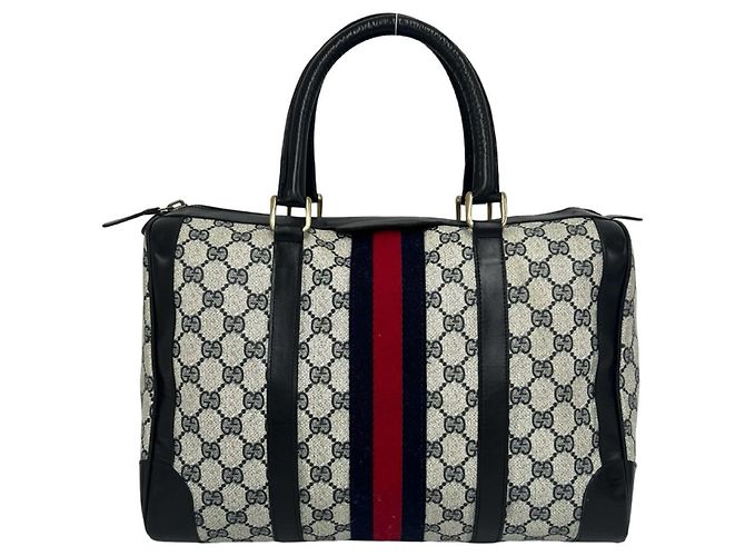 Sac Mini Boston Gucci Vintage Sherry Line GG Pattern Rouge Bleu Marine