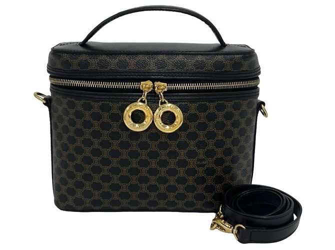 Céline CELINE Vintage Macadam Blazon Pattern Handbag Brown Black