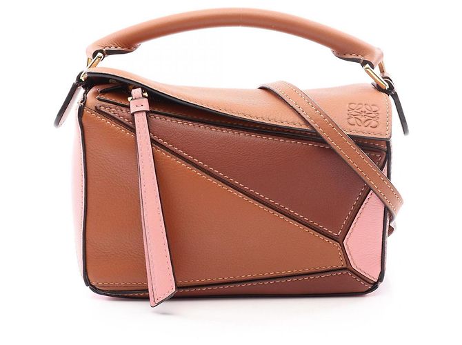 Loewe Puzzle Bag Mini 2-Way Handtasche Braun Pink