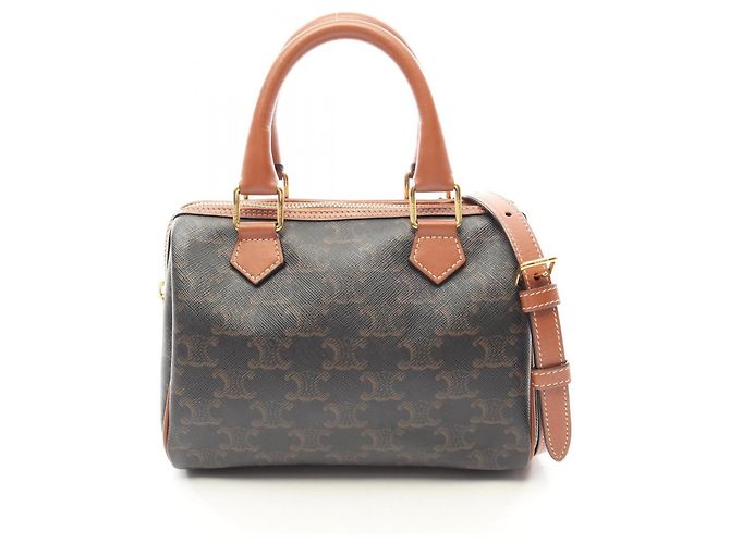 Céline Bolsa de Mão 2-Way Celine Small Boston Cuir Triomphe Marrom Preto