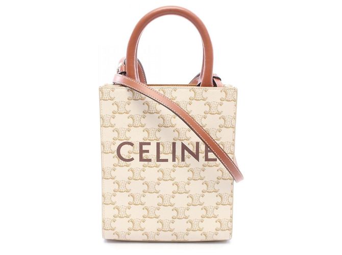 Céline Celine Mini Vertical Cabas Triomphe Handtasche Braun Weiß