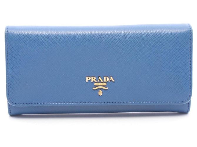 Prada Saffiano Metal Bi-fold Long Wallet Blue