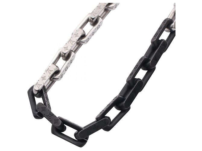 Louis Vuitton Collier Monogram Chain Necklace Nero Argento