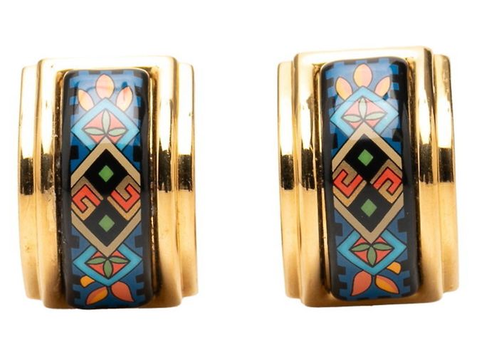 Hermès Orecchini a clip Hermes Gold Multicolor Enamel Multicolore D'oro
