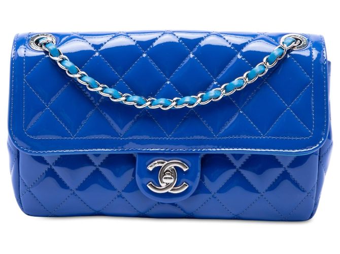 Chanel Blue Medium Quilted Patent Coco Shine Flap