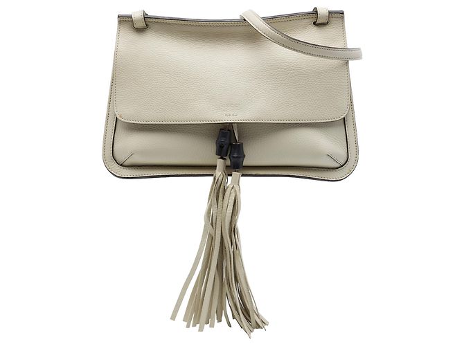 Bamboo Bolsa Tiracolo Gucci Daily em couro marrom tamanho Medium com bambu Bege