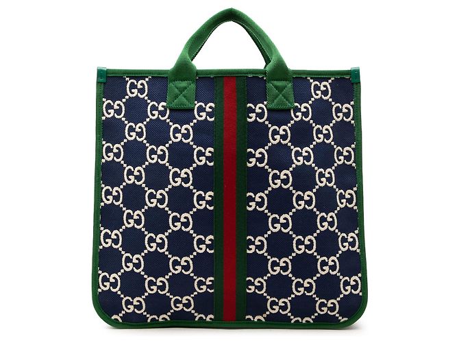 Saco Tote Gucci para Crianças em Nylon GG Azul com Web Azul marinho