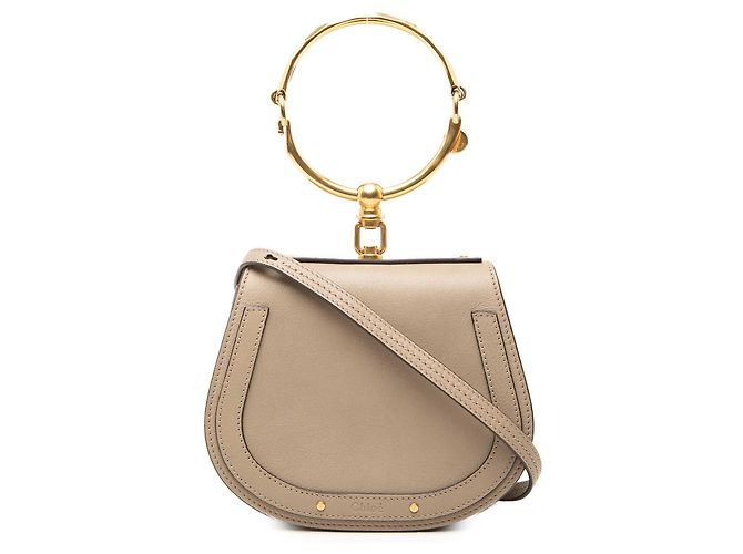 Bolsa Nile Chloé Pequena em Couro Bege com Alça de Pulso
