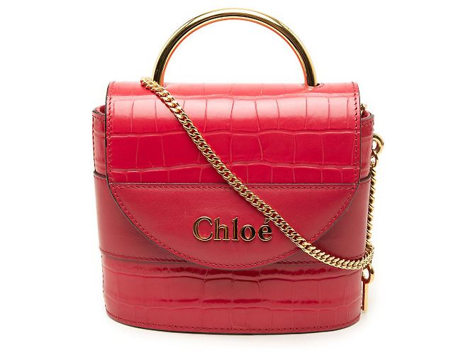 Bolsa Satchel Aby Lock Chloé em couro com relevo de crocodilo vermelho