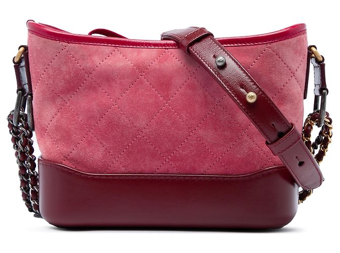 Chanel Gabrielle Hobo Kleine gesteppte Wildlederhandtasche Rot