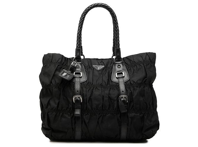 Borsa Satchel Prada in Tessuto Gaufre Nera Nero