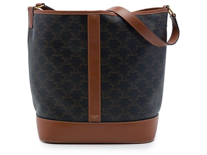 Céline Bolso bucket Celine Medium Triomphe de lona revestida marrón Castaño Marrón oscuro