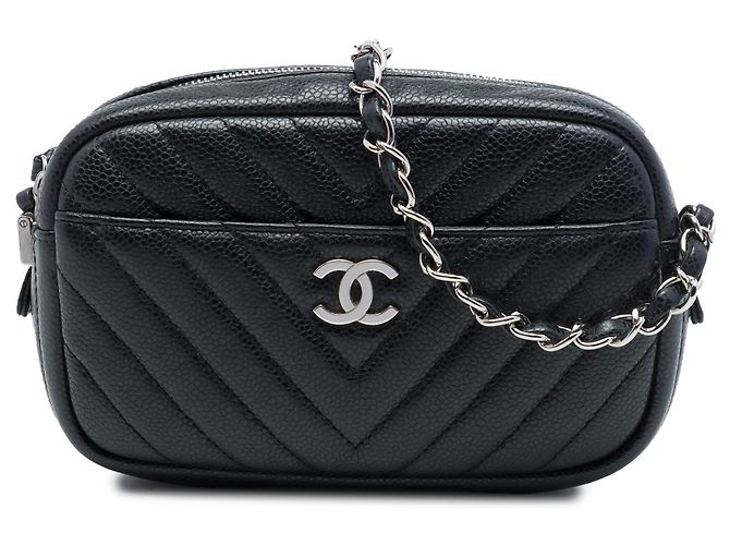 Sac Camera Chanel Black CC Chevron Caviar Noir