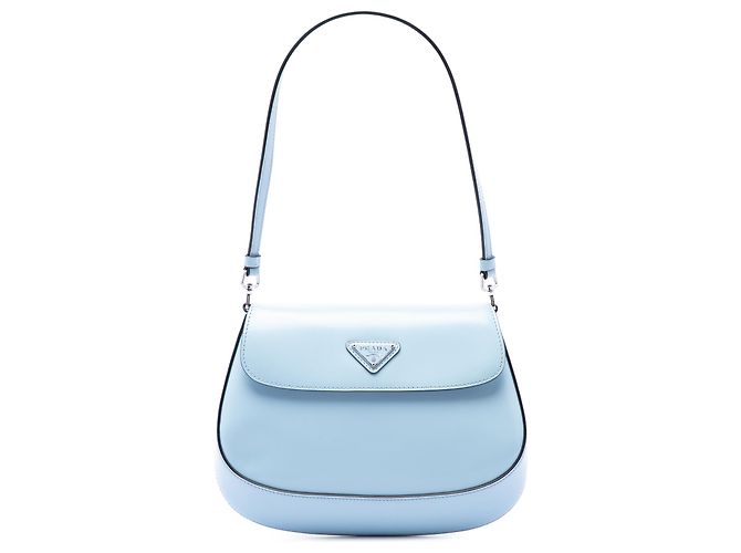 Bolso de hombro con solapa Cleo en piel Spazzolato azul Prada Azul claro