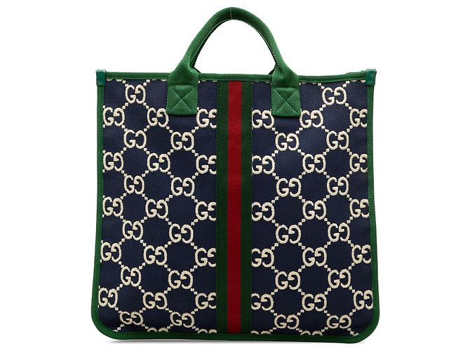 Saco Tote Gucci para Crianças em Nylon GG Azul com Web Azul marinho