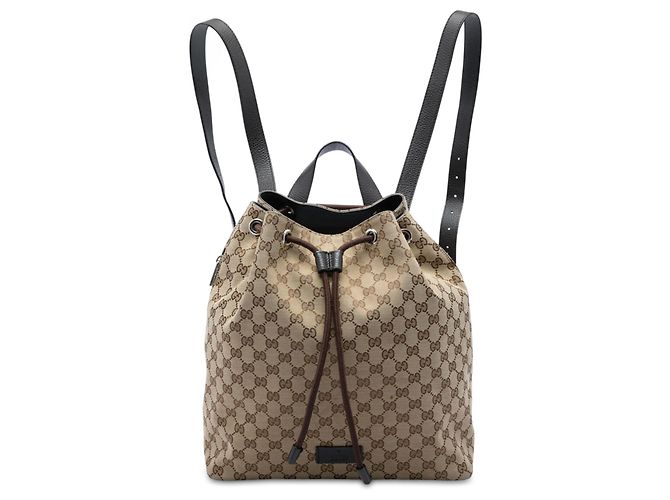 Gucci Beige GG Canvas Drawstring Backpack
