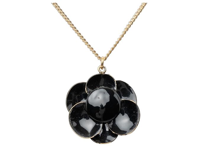 Colar Chanel Camellia Coco Mark Preto Dourado
