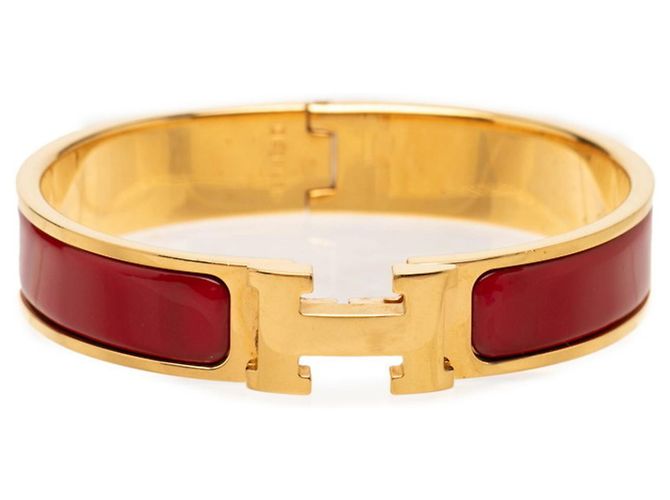 Hermès Pulseira Charm Hermes Click H PM Vermelho Dourado Bordeaux
