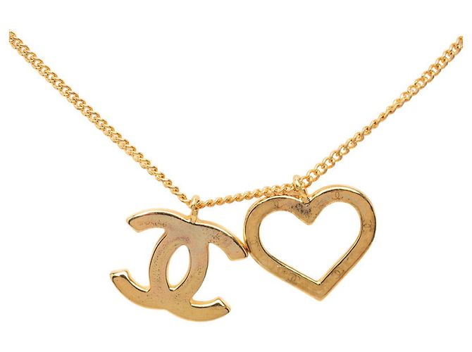 Collar de cadena Chanel Coco Mark Open Heart Dorado