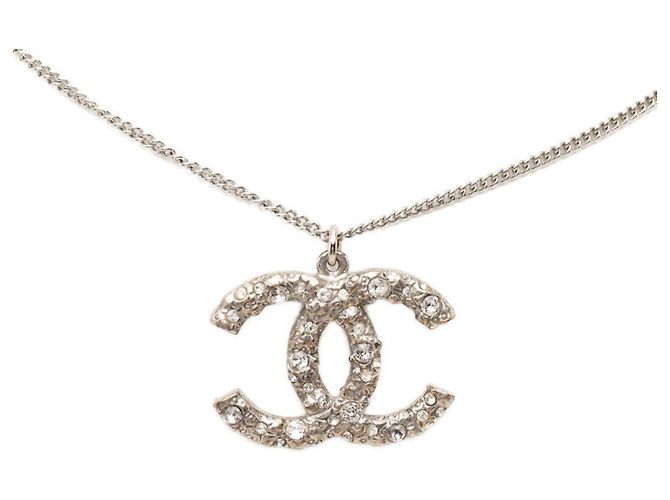 Chanel Coco Mark Vintage Chain Necklace Pendant Silvery