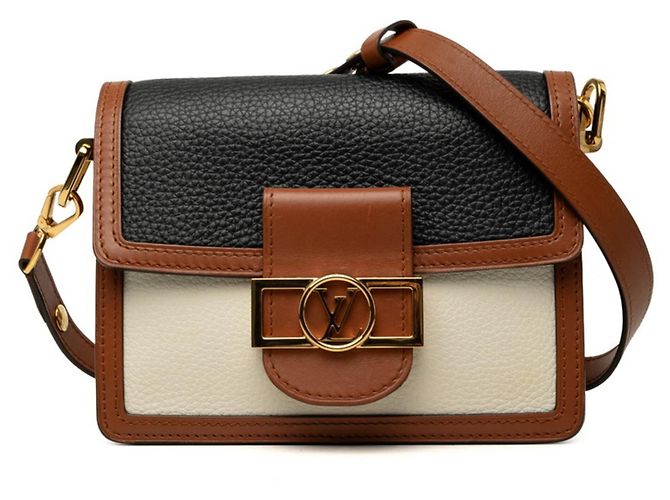 Borsa a tracolla mini Louis Vuitton LV Logo Dauphine Marrone Nero Bianco