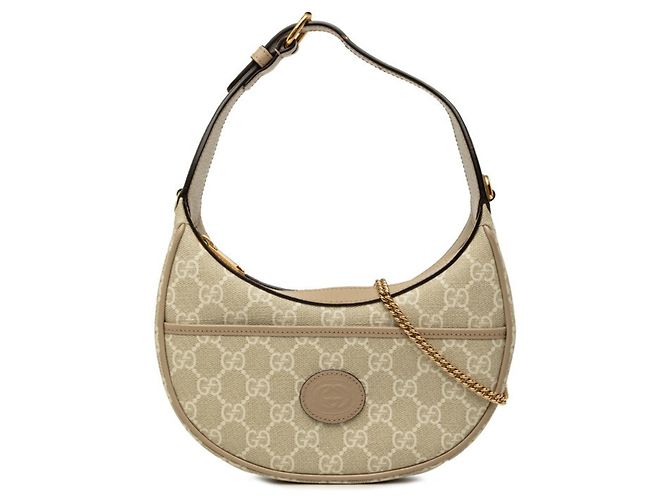 Mini mala Gucci GG Supreme em forma de meia lua Bege