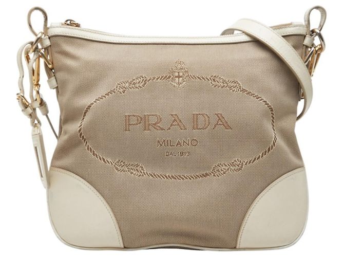 Bolsa Tiracolo Prada Logo Branco Bege