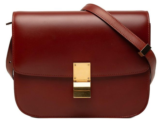 Céline Bolsa de Ombro Celine Classic Box Vermelho Bordeaux