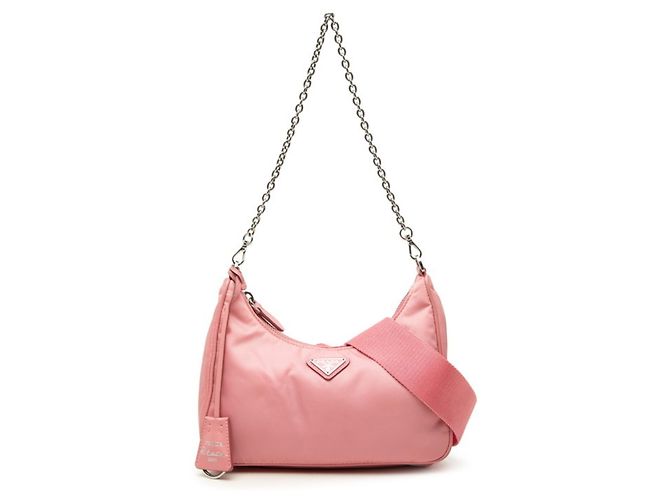 Prada Triangle Logo Plate Re-Edition 2005 Chain Handbag Pink