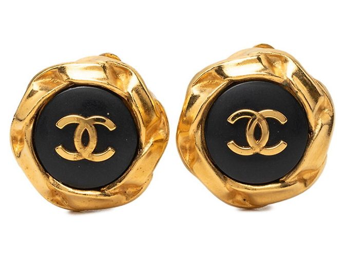 Orecchini a clip vintage Chanel Coco Mark Nero D'oro
