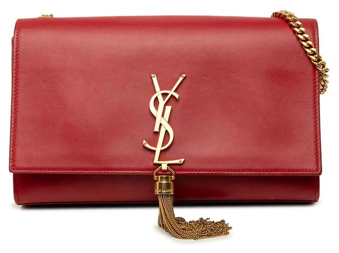 Autre Marque Borsa a tracolla Saint Laurent YSL Logo Kate con nappa e catena Rosso D'oro