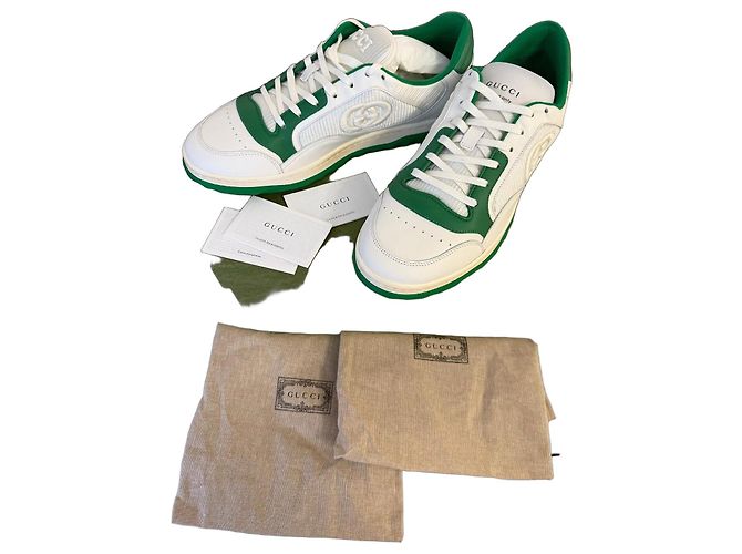 Gucci Baskets Basses MAC 80 Cuir Blanc et Vert
