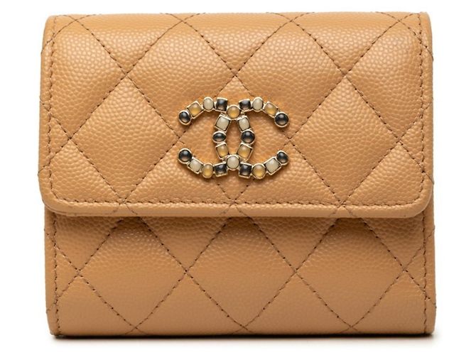 Carteira Compacta Chanel Coco Mark Marrom Bege