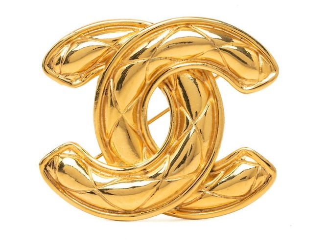 Spilla Chanel Vintage Matelassé Coco Mark D'oro