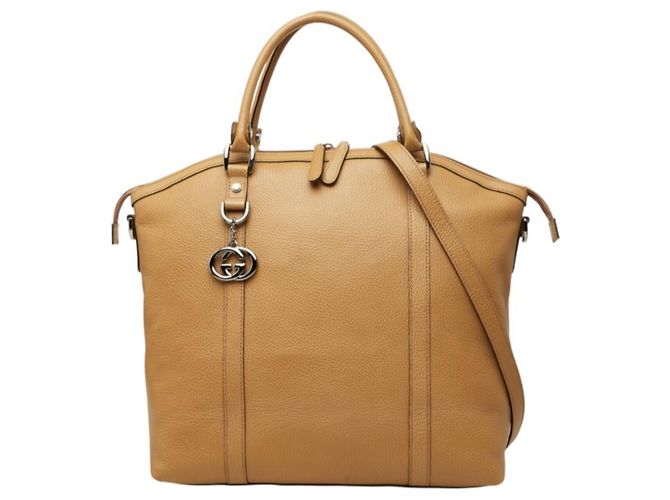 Saco Tote e de Ombro Gucci em couro bege