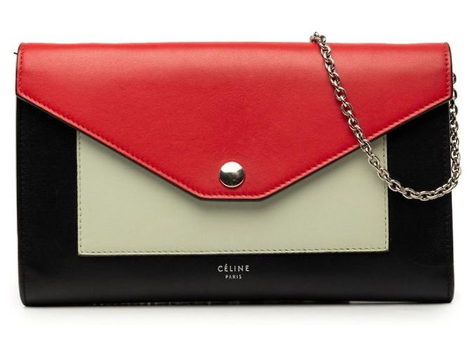 Céline Bolso bandolera de cadena y solapa Celine Pocket Large Negro Blanco Roja