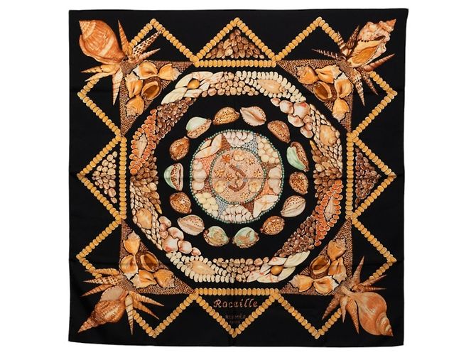 Hermès Lenço Hermes Carre 90 Rocaille Seashell Preto Multicor