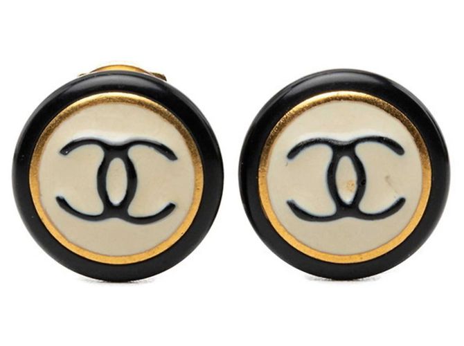 Chanel Vintage Coco Mark Ohrringe Schwarz Roh